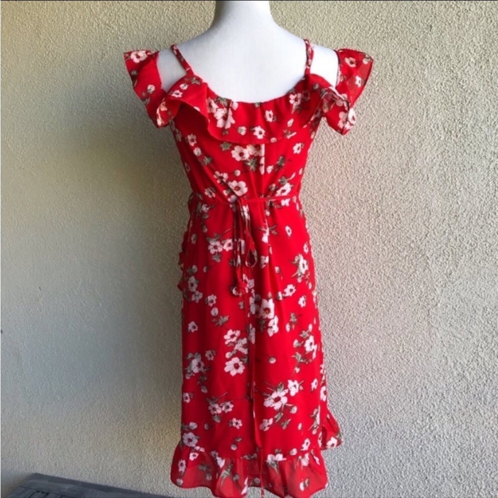 Floral Red Ruffle Dress - Picture 5 of 8